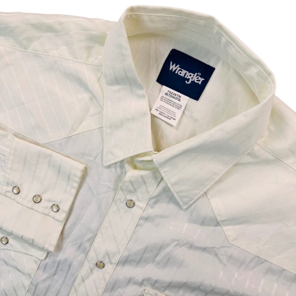 Wrangler Tonal Pearl Snap Western Shirt Men's 2XLT Cream Geometric Donny Stripes